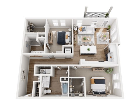 Floor plan for 2 beds, 2 baths, 1234 sqft